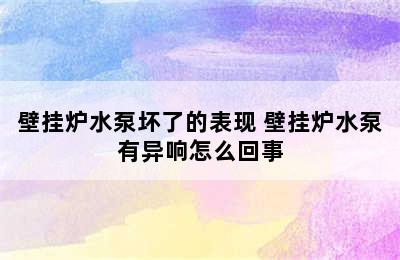 壁挂炉水泵坏了的表现 壁挂炉水泵有异响怎么回事